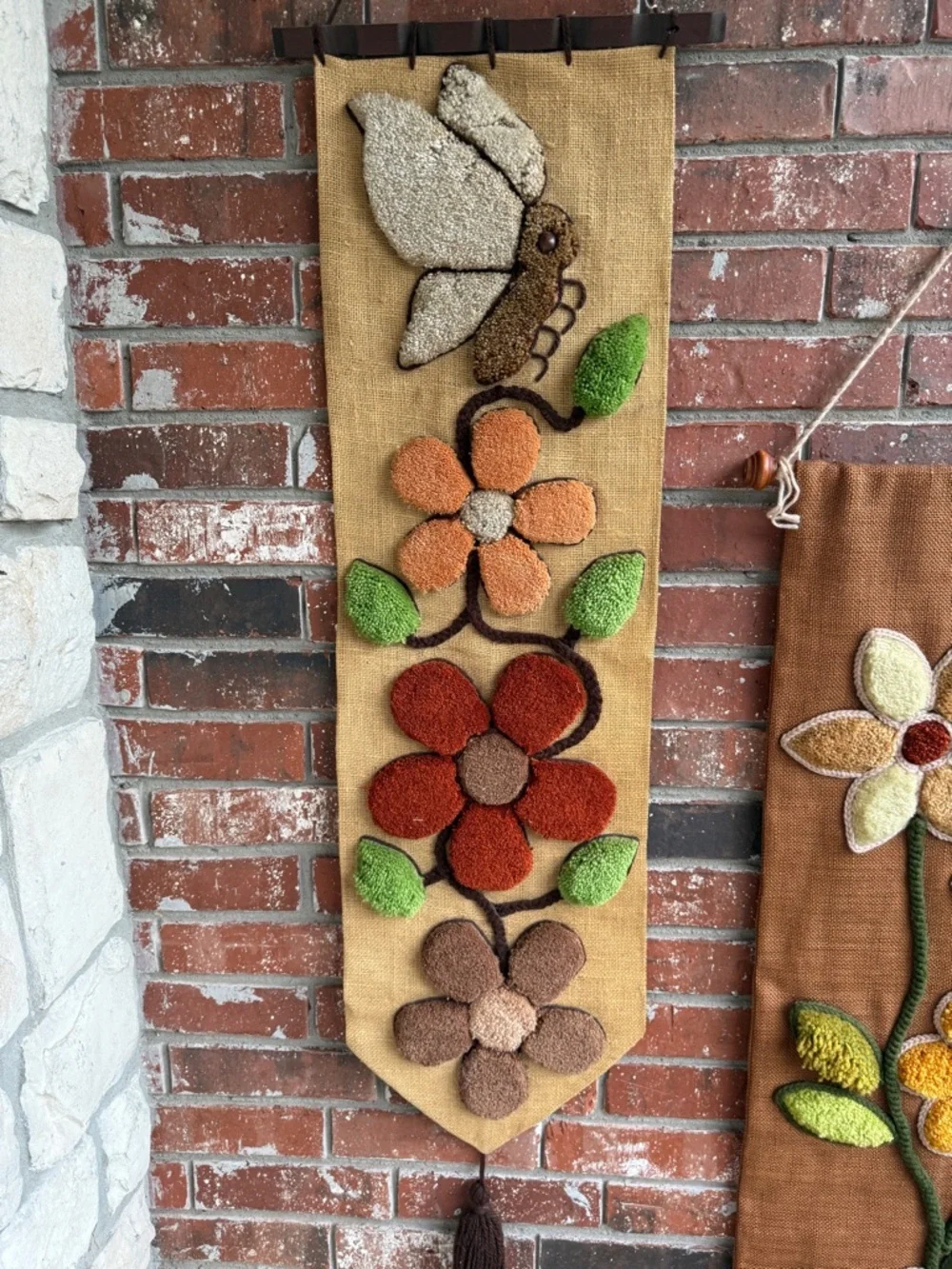 Handmade Floral Hooked Wall Tapestry Hangings - Earth Tones